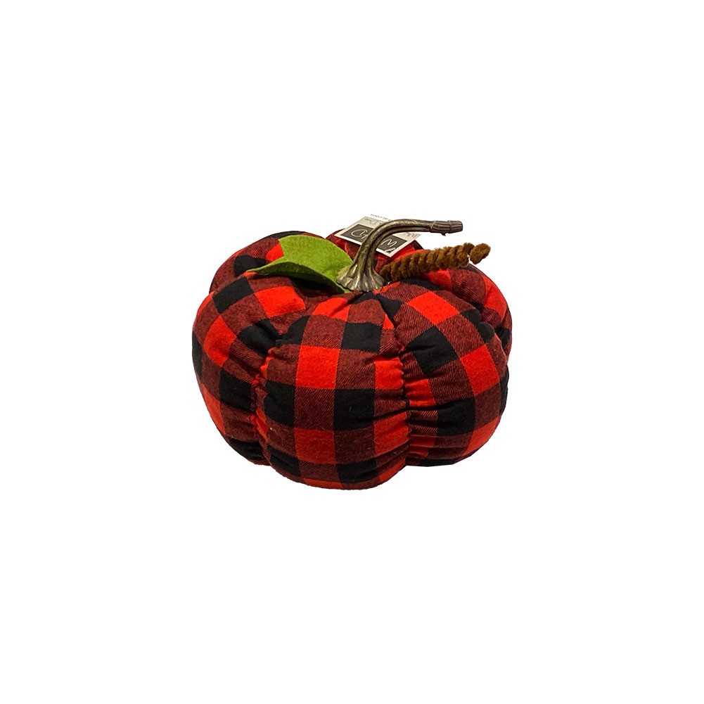 Wholesale Home Decor Red & Black Check Flannel Stuffed Weighted Fall Pumpkin 6"