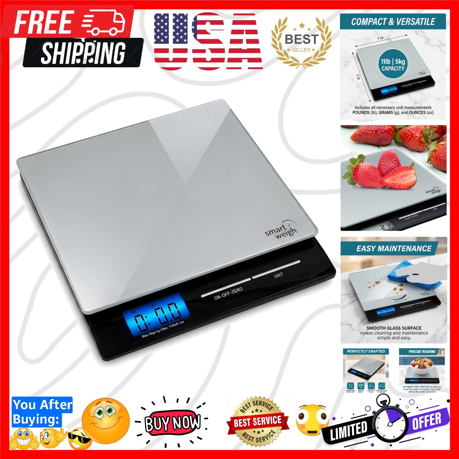 Professional USPS Postal Scale with Tempered Glass Platform, Multiple Weighin...