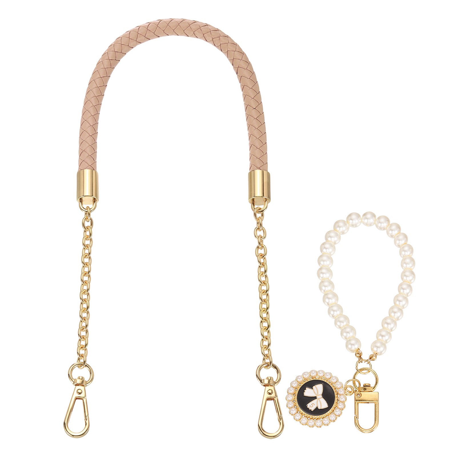 62cm/24.4" PU Leather Braided Purse Straps (Smoky Pink, Light Gold Buckle)