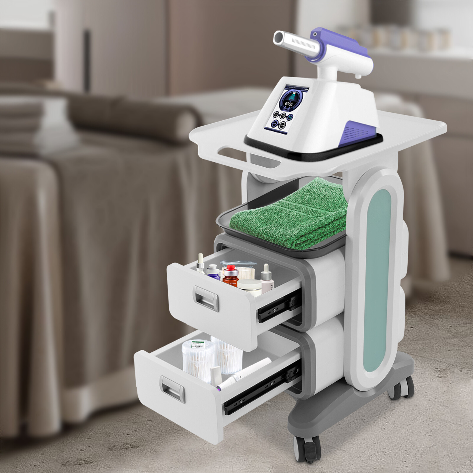 Dental Cabinet Mobile Cart 2 Drawers Stainless Steel Storage Cabinet with wheels