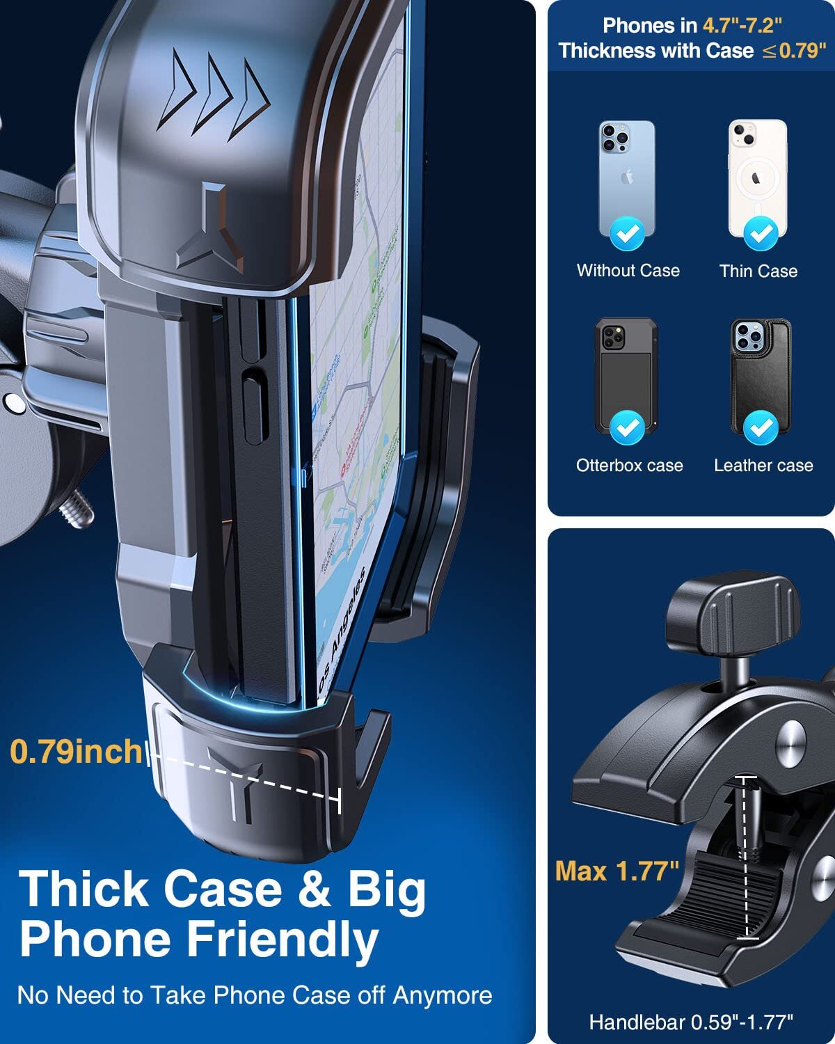 Motorcycle Phone Mount Holder for iPhone 16 Pro Max Anti-Shake 7.2"