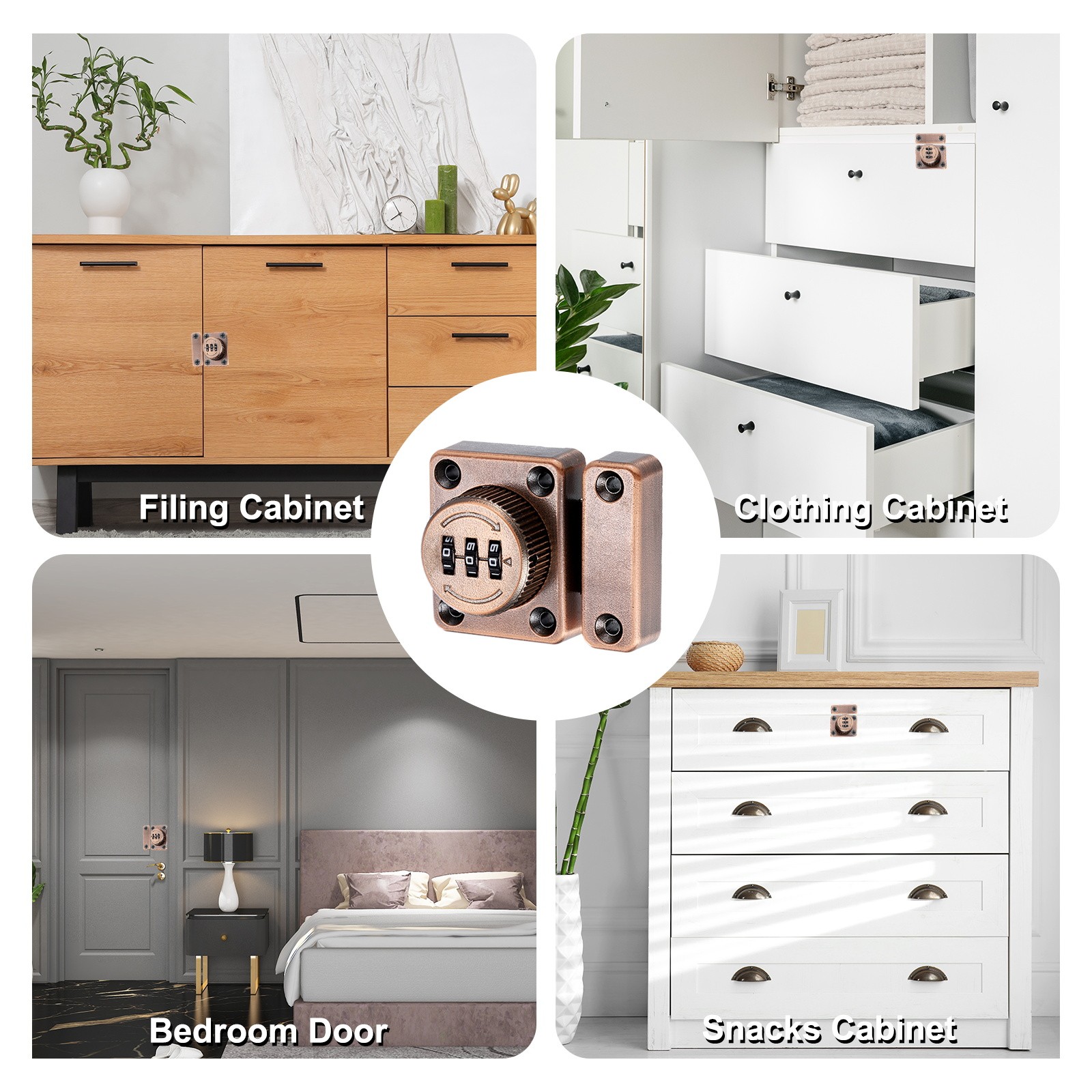Combination Cabinet Latch, 3-Digit Password Cabinet Lock, Copper