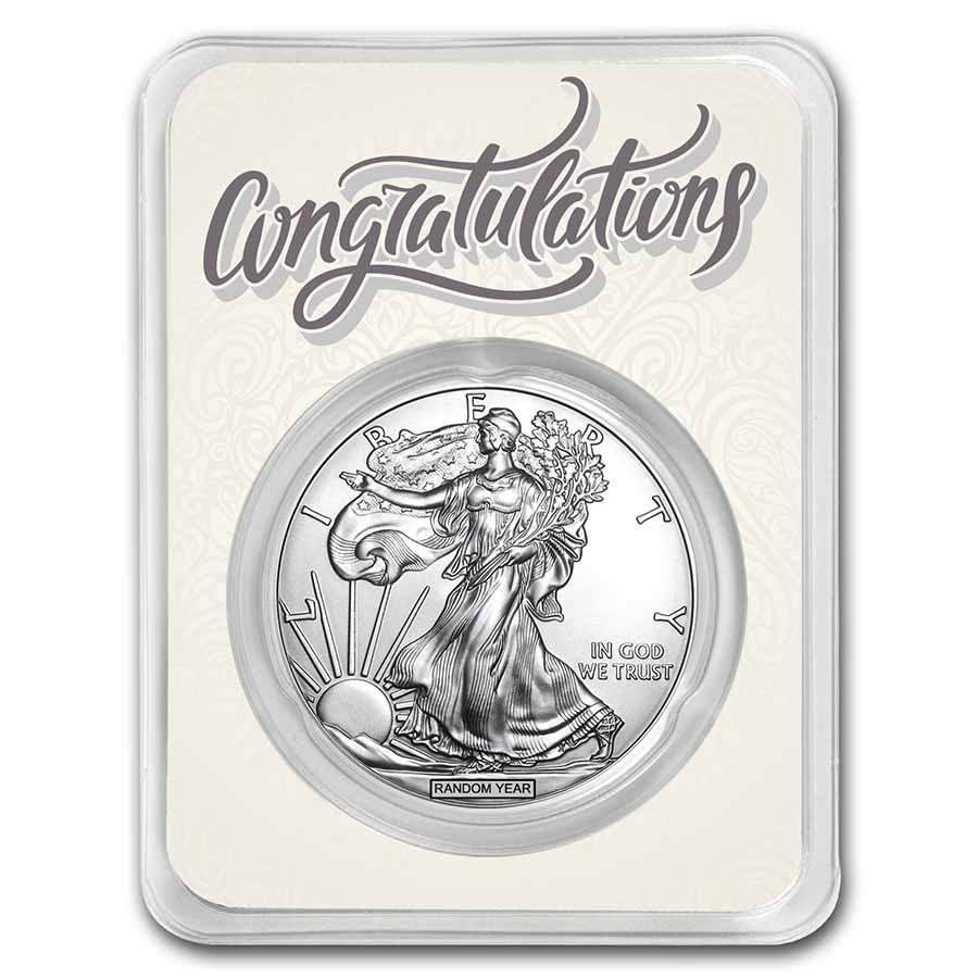 Random Year 1 oz Silver Eagle - w/Special Occasion Card, In TEP