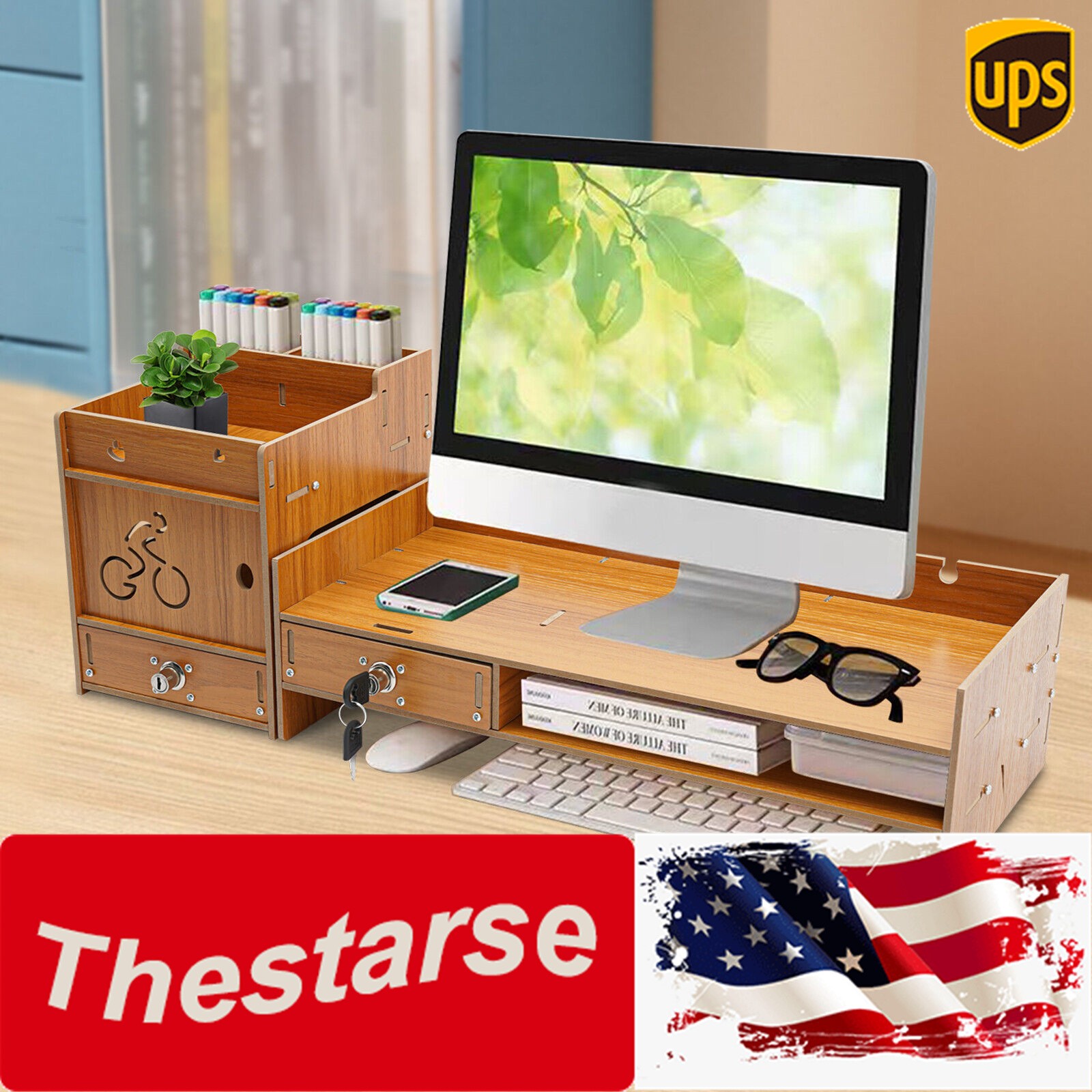 Desktop Monitor Stand Monitor Stand Organizer Computer Monitor Stand Wood Color