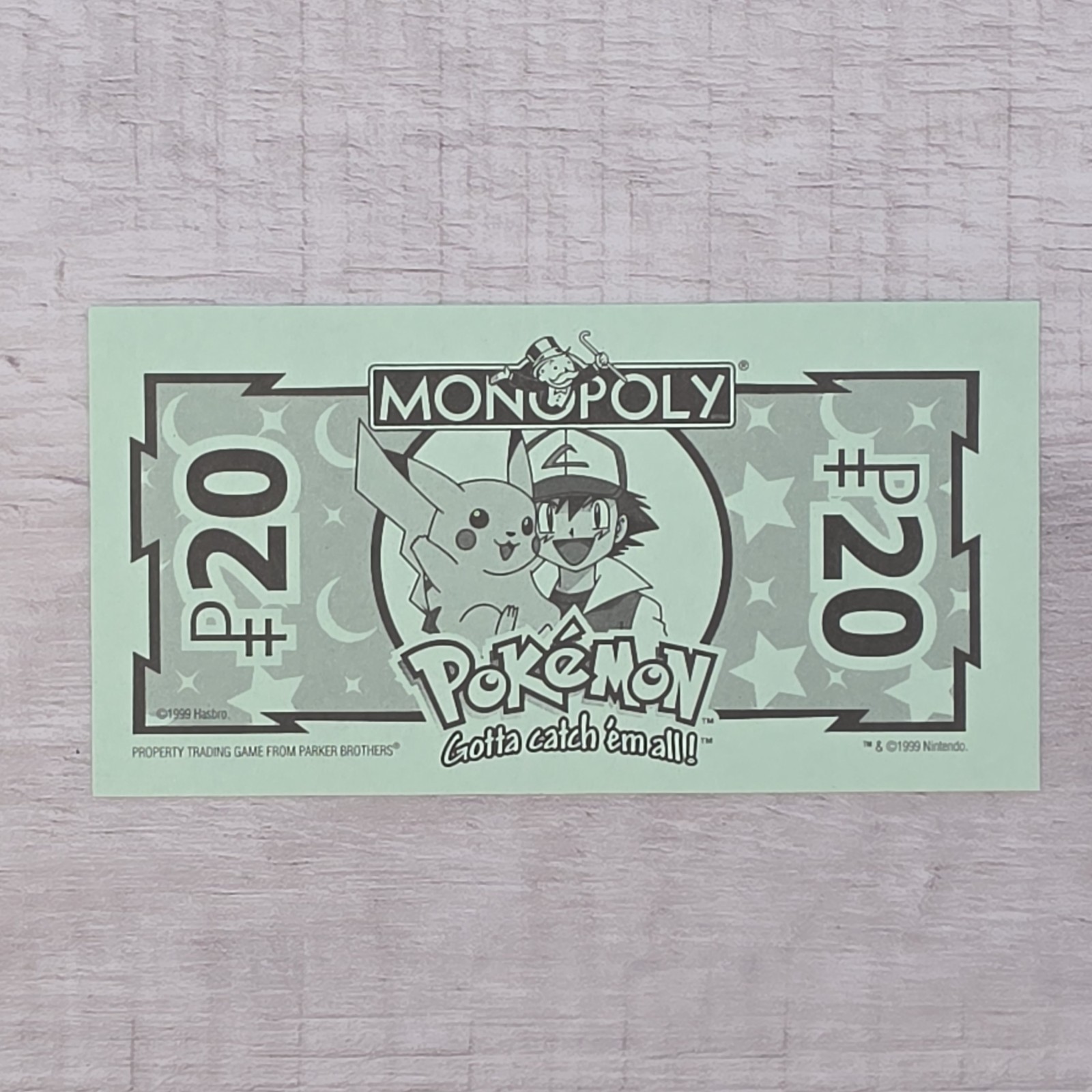1999 Monopoly Pokemon Game Replacement Money Cash Bills 5 x $20 Bills