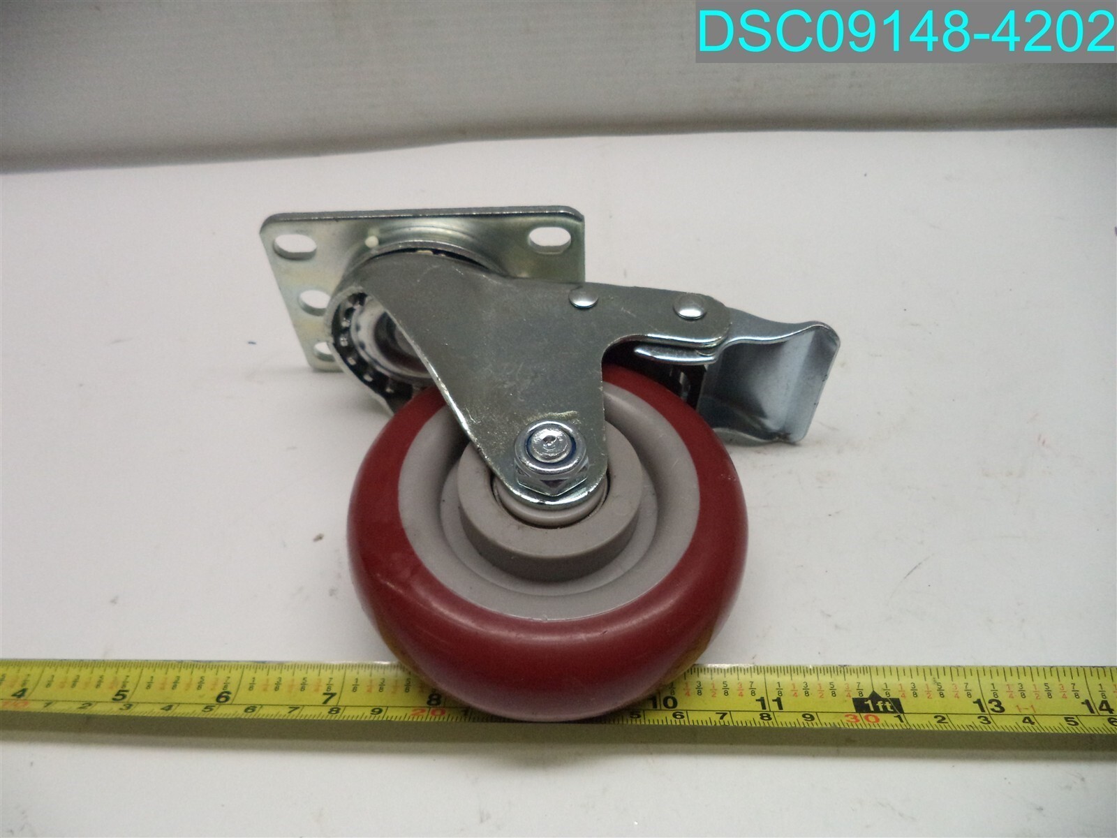 5" Caster Wheels Swivel Plate Total Lock Brake Red Polyurethane
