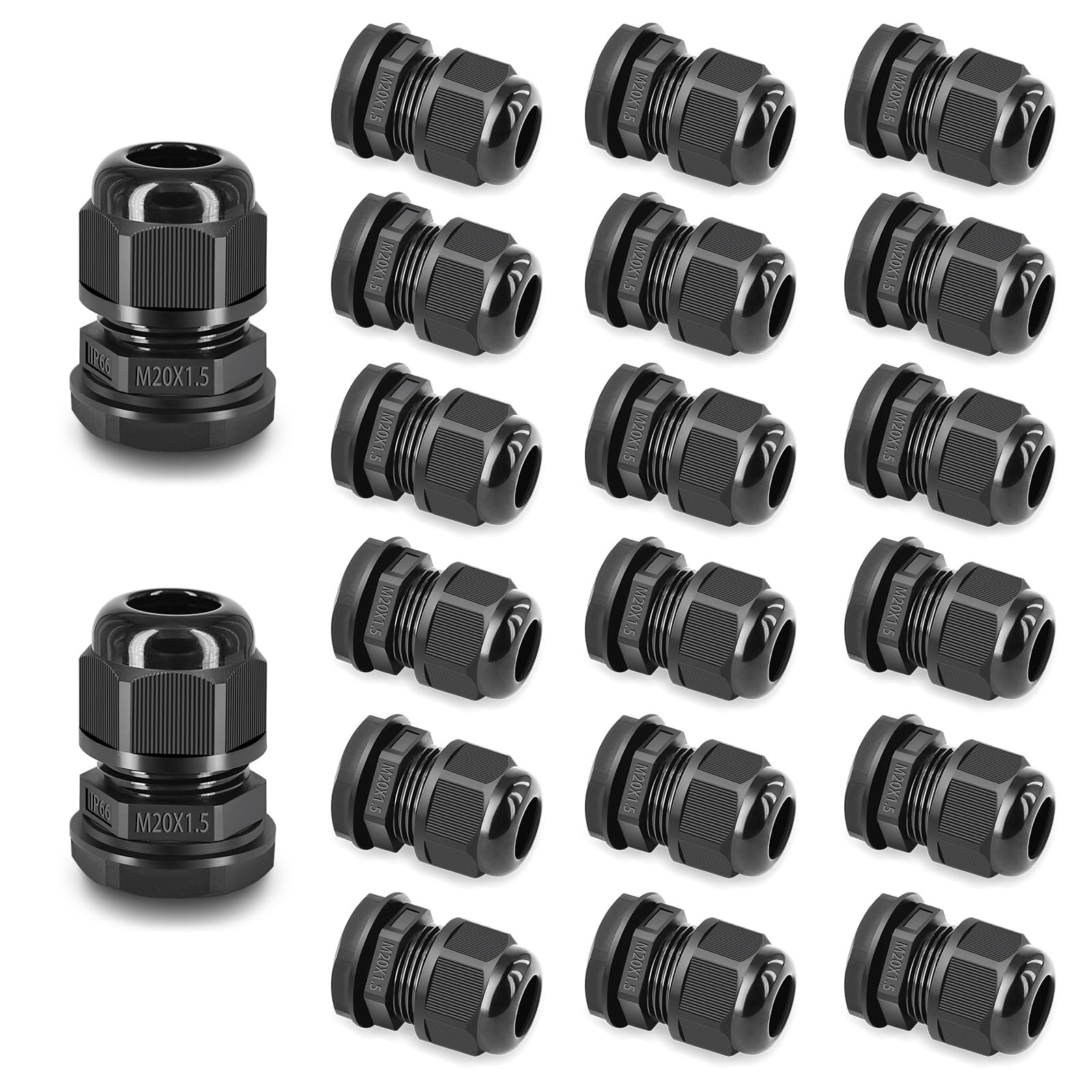 USUPERINK 20Pcs Waterproof Cable Glands Joints,M20x1.5 Black Compression Cabl...