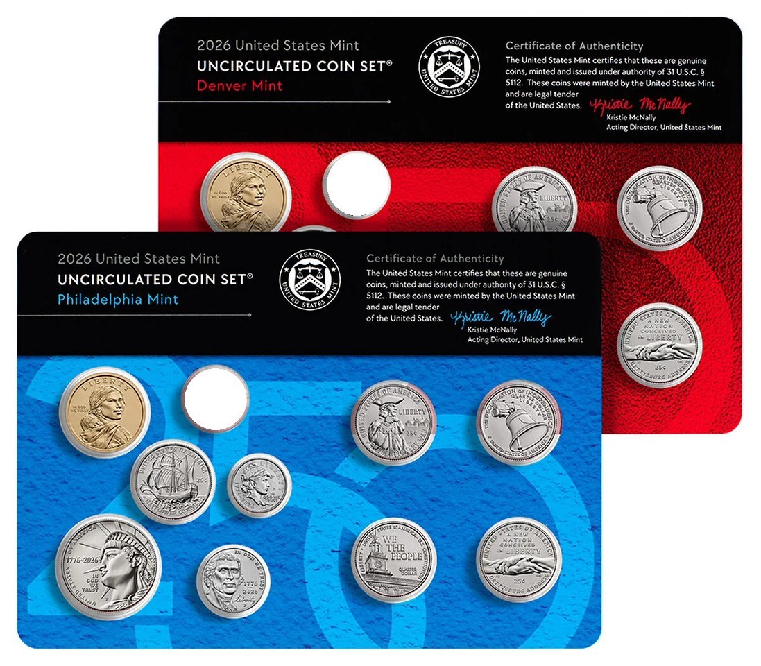 1776 - 2026 P & D Uncirculated Mint Set (18 Coin) Dual Date - NO CENT