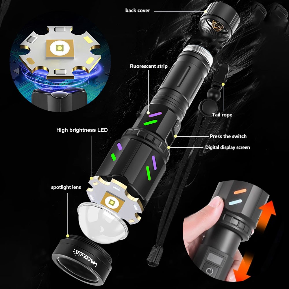 12000LM Laser White LED Flashlight Torch USB Rechargeable Zoomable Burning Light