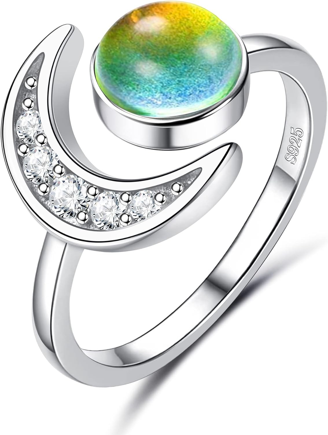 ADRAMATA 925 Sterling Silver Mood Ring Moon Star Open Adjustable Rings for...