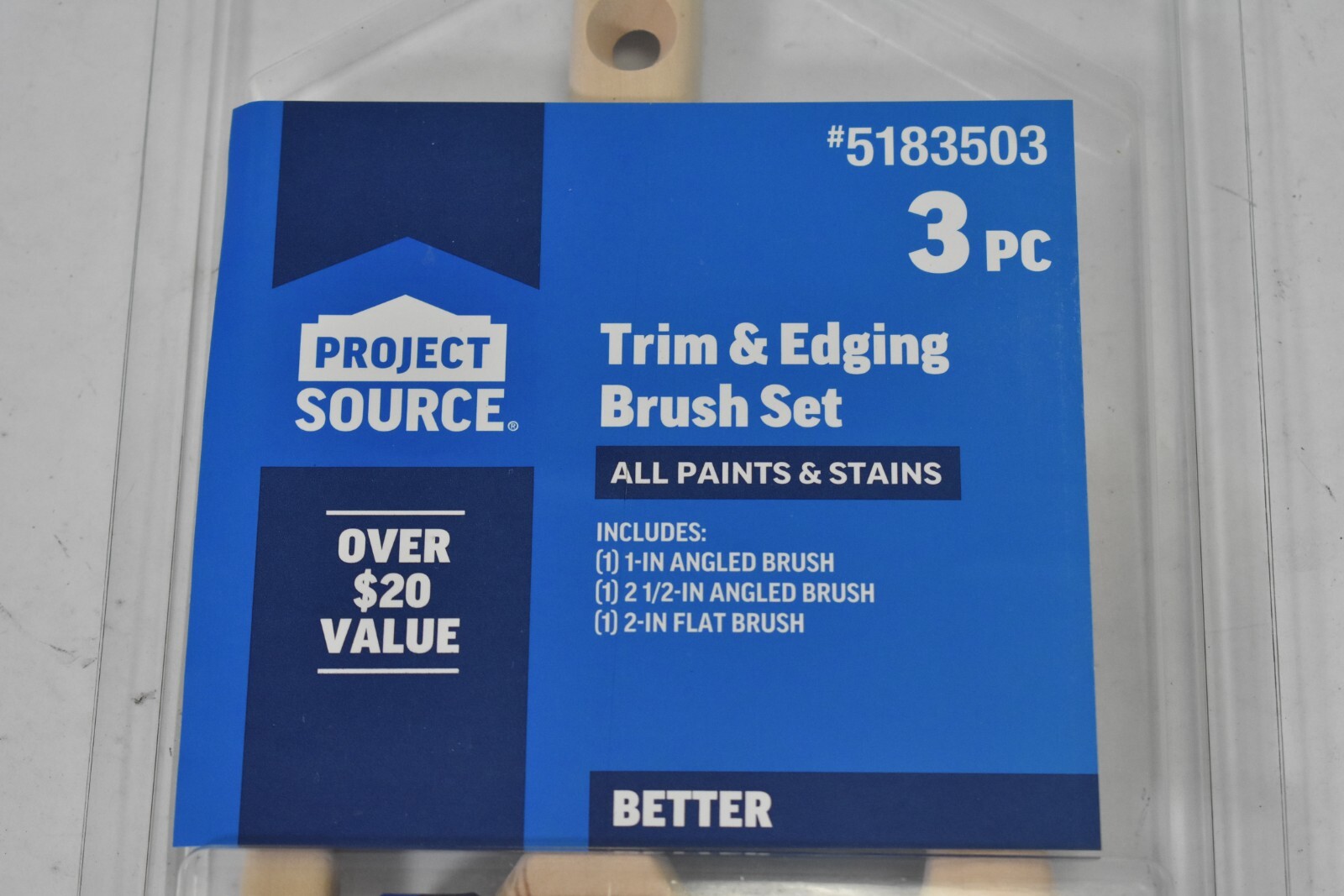 Project Source 3 Pack Better All Paints & Stains Flat/Angle Brush Set Kit