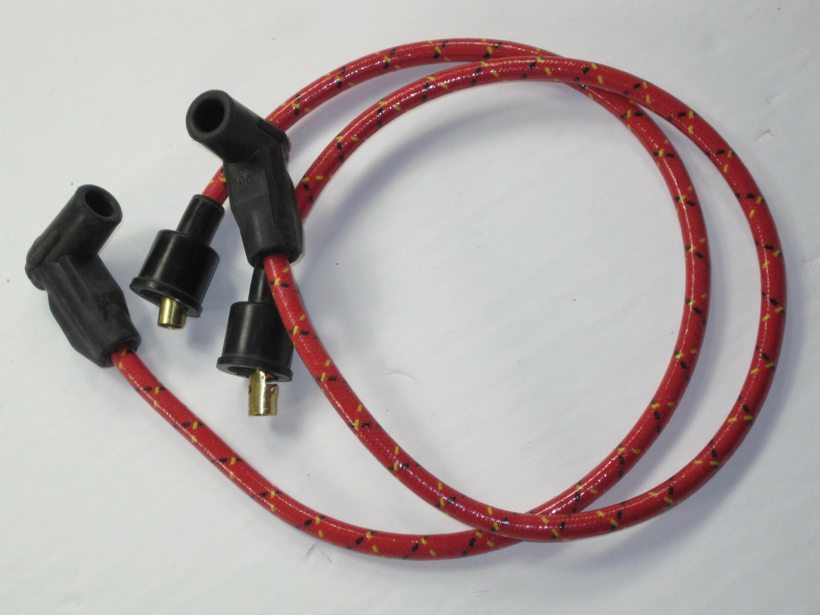 Copper core Ignition spark plug wires 14" red woven vintage cloth wire set