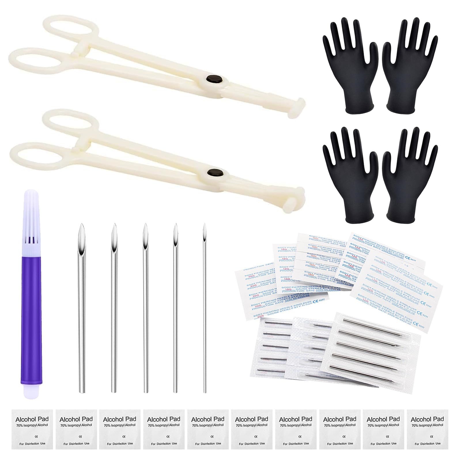 Body Piercing Tools Kit - 39pcs Piercing Needles Clamps Kit with 12G 14G 16G ...