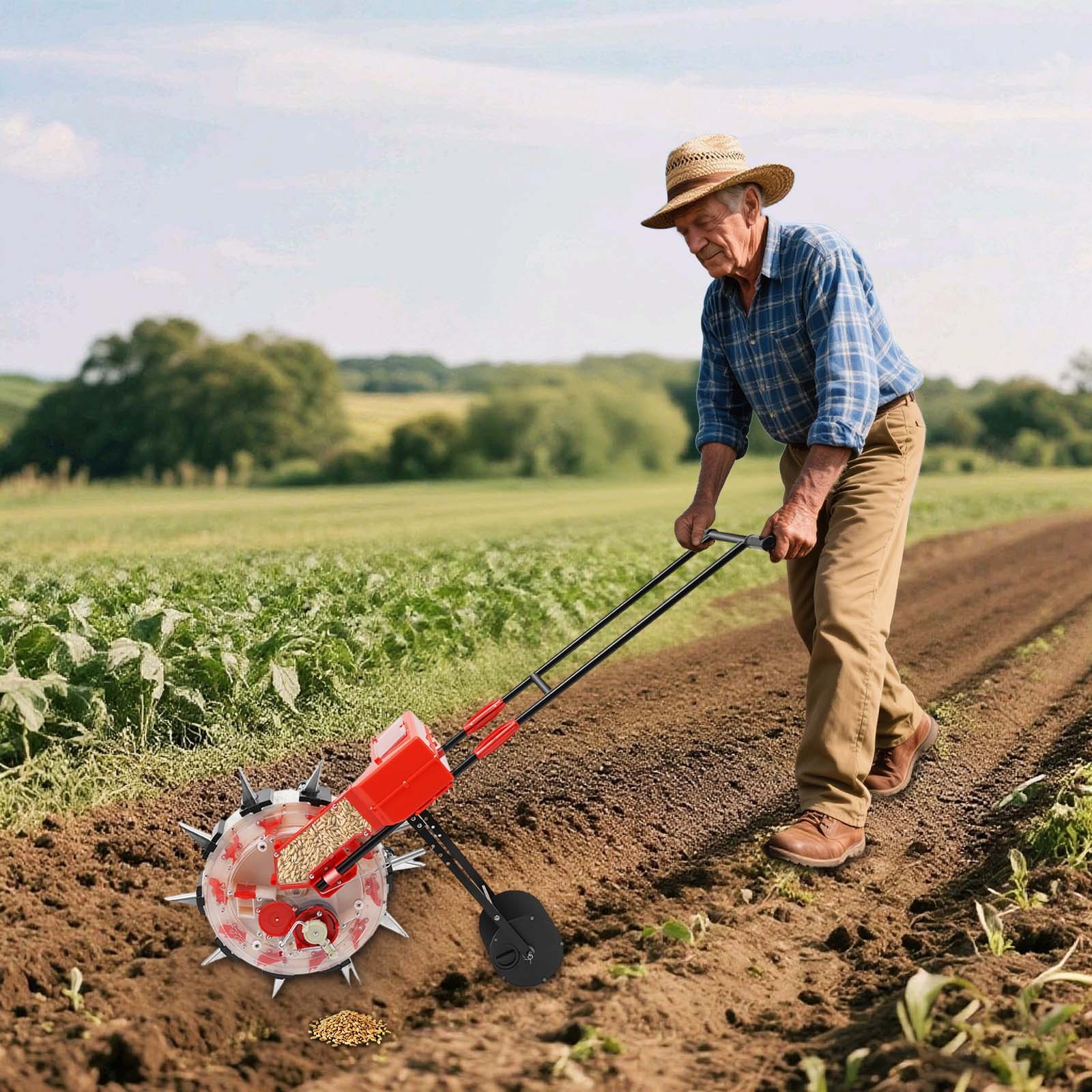 Hand Push Roller Seeder Corn Soybean Fertilizer Machine Manual Planter 3.5-7.8cm