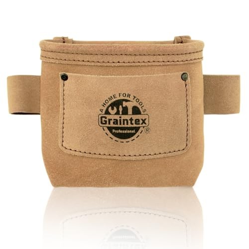 Nail/Screw Pouch with Clip Suede Leather, Universal Steel Clip for Belt, Beige