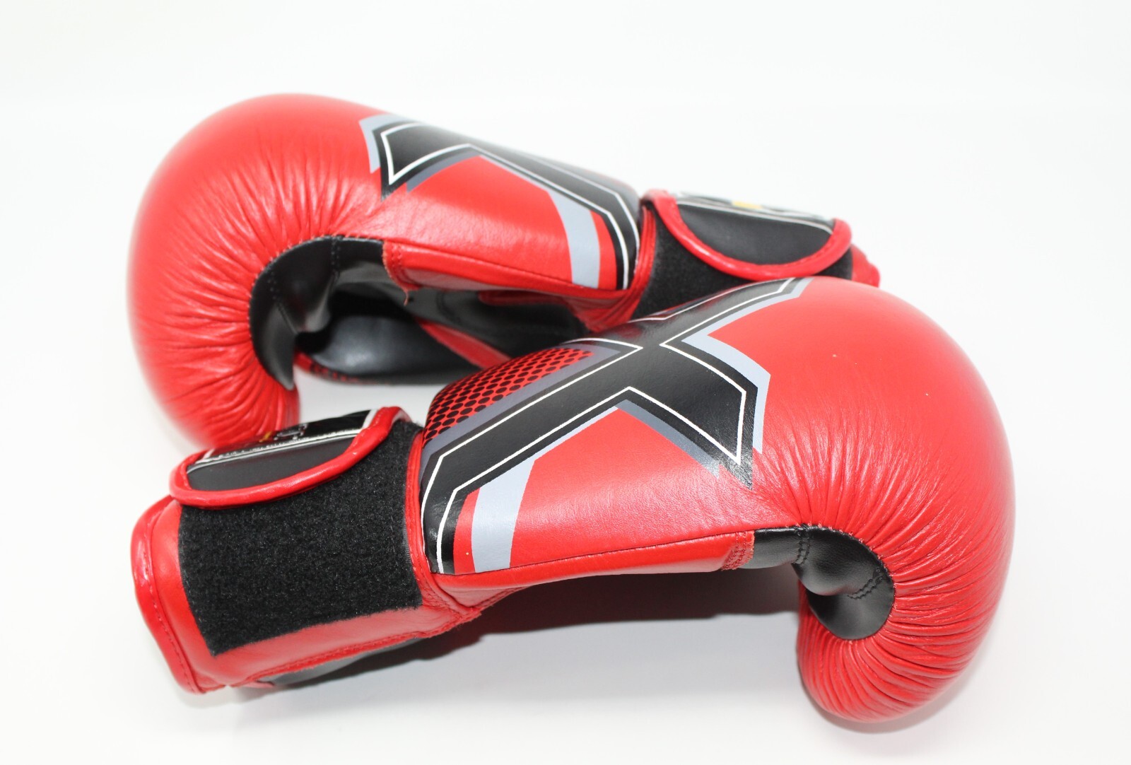Boxing Inc Red & Black Leather Training Boxing Gloves Hook & Loop Wrap - 12oz