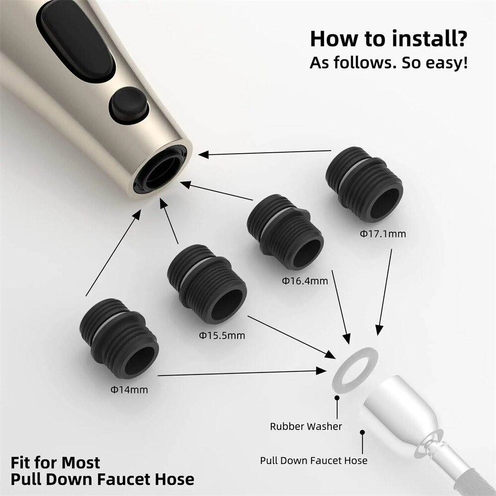 Pull Down Kitchen Spray Head W/ 9 Adapters 3-Function Faucet Accessories Brushed