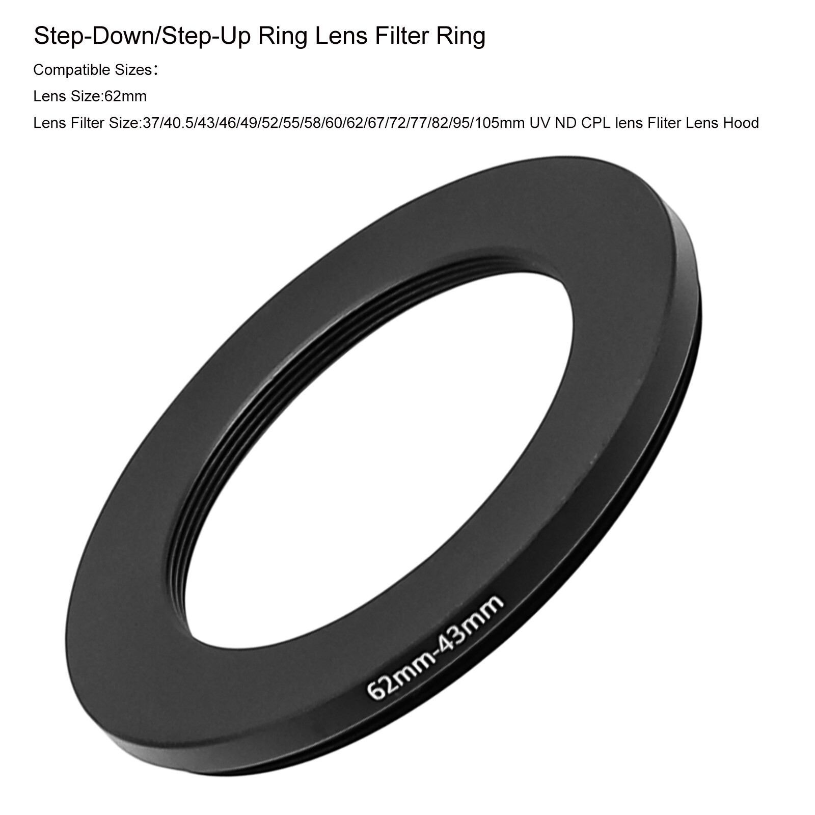 62-3743/46/49/52/55/58/67/72/77/95/105mm Step-Down/Step-Up Ring Lens Filter Ring