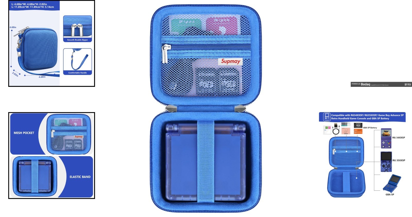 Retro Game Console Hard Case with Mesh Pocket - Fits GBA SP & Accessories