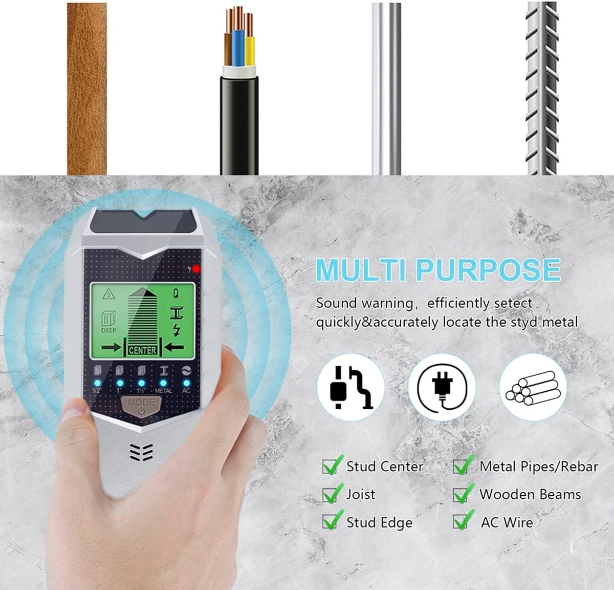1pc Stud Finder Sensor,Wall Scanner Portable Electronic Detector without Battery