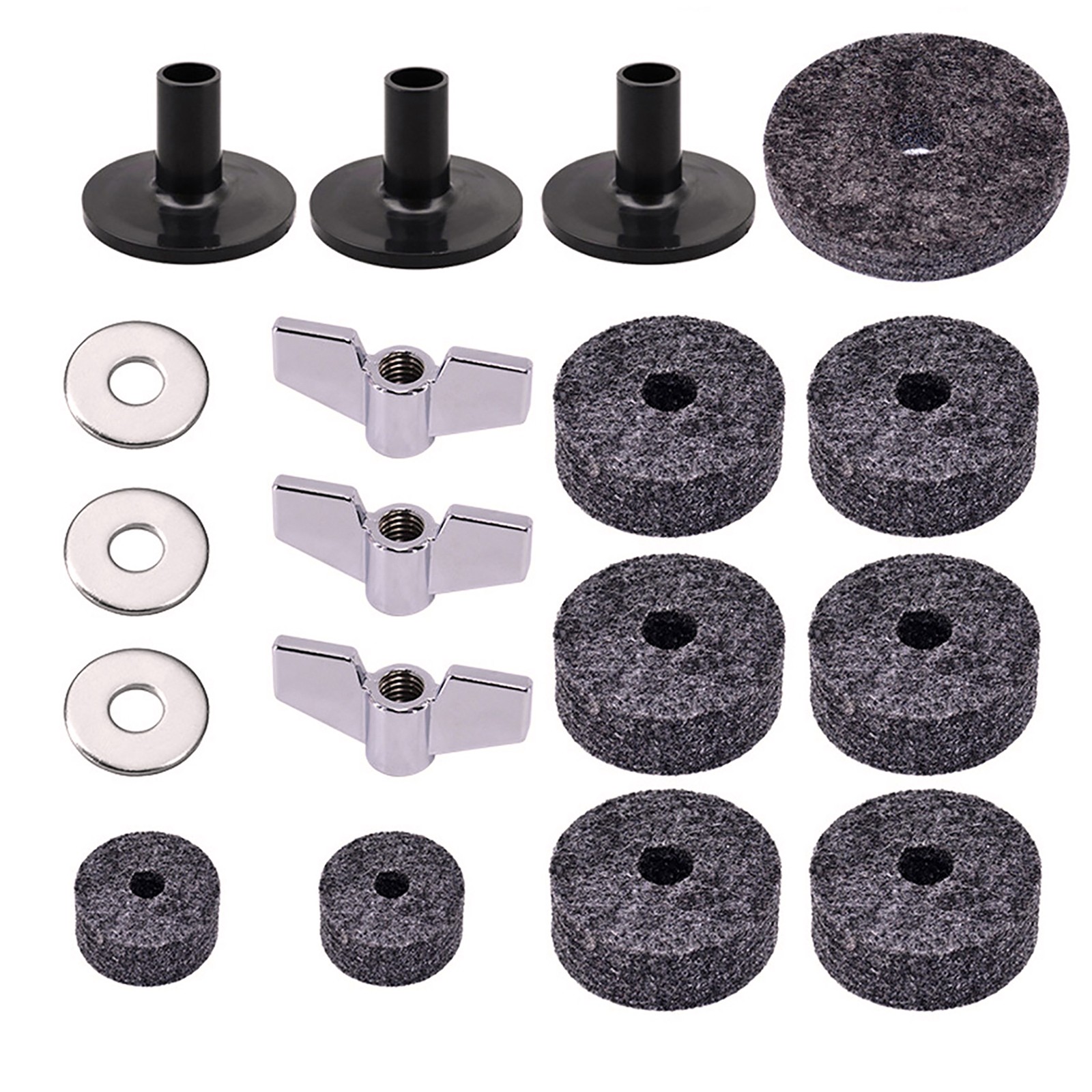 18pcs Drum Replacement Felt Pad/Wing Nut/Cymbal Sleeve Base for Drum Set Kits