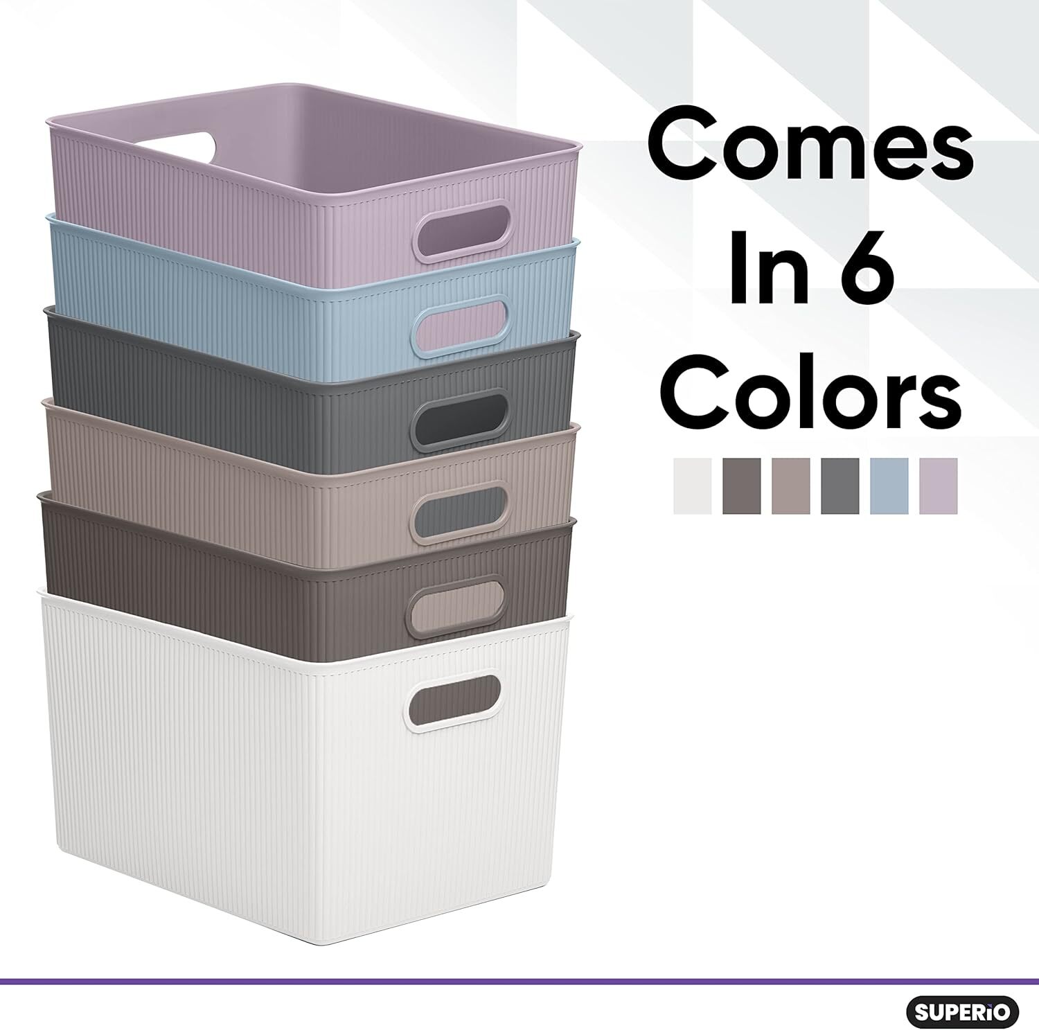 Superio 22L Large Ribbed Storage Bin- Plastic Storage Bin (2 Pack, Taupe)