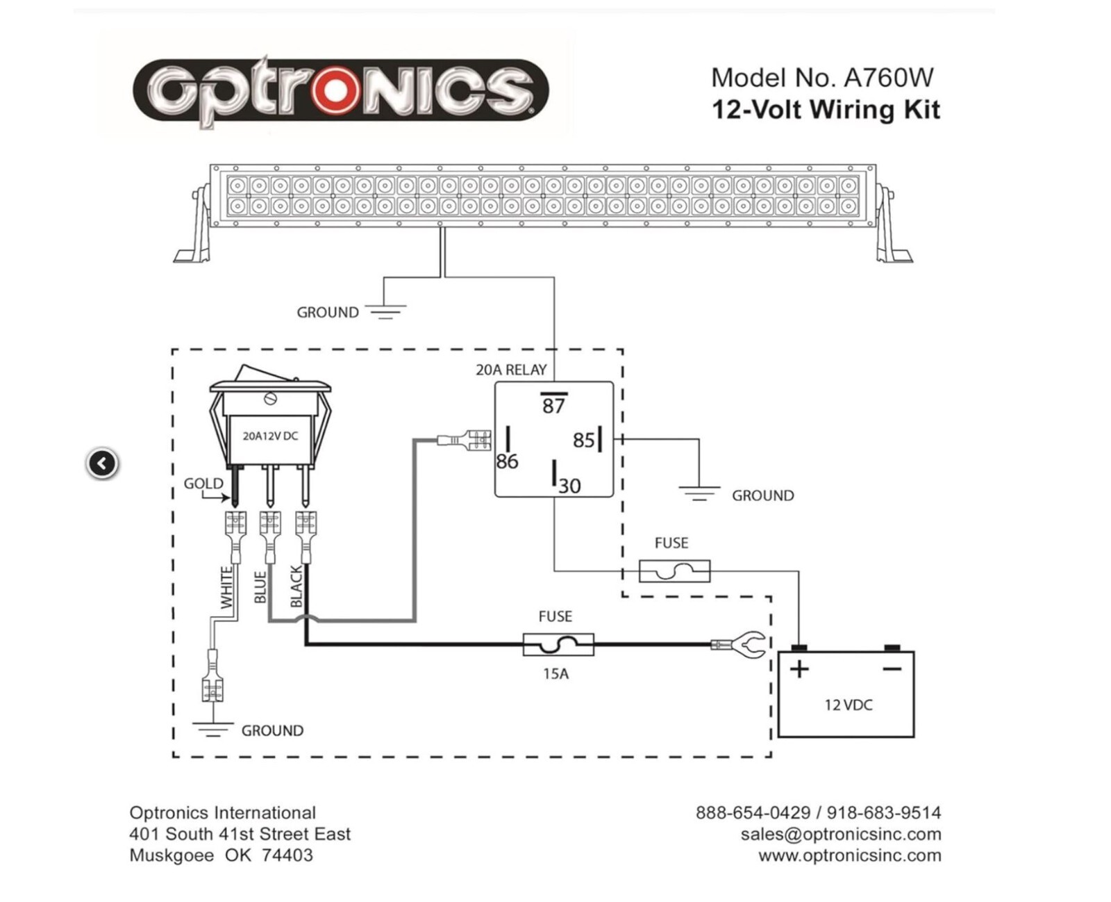Optronics -A760W - (1) LED LIGHT KIT W/WIRE, RELAY, & SWITCH -AUTHORIZED DEALER!