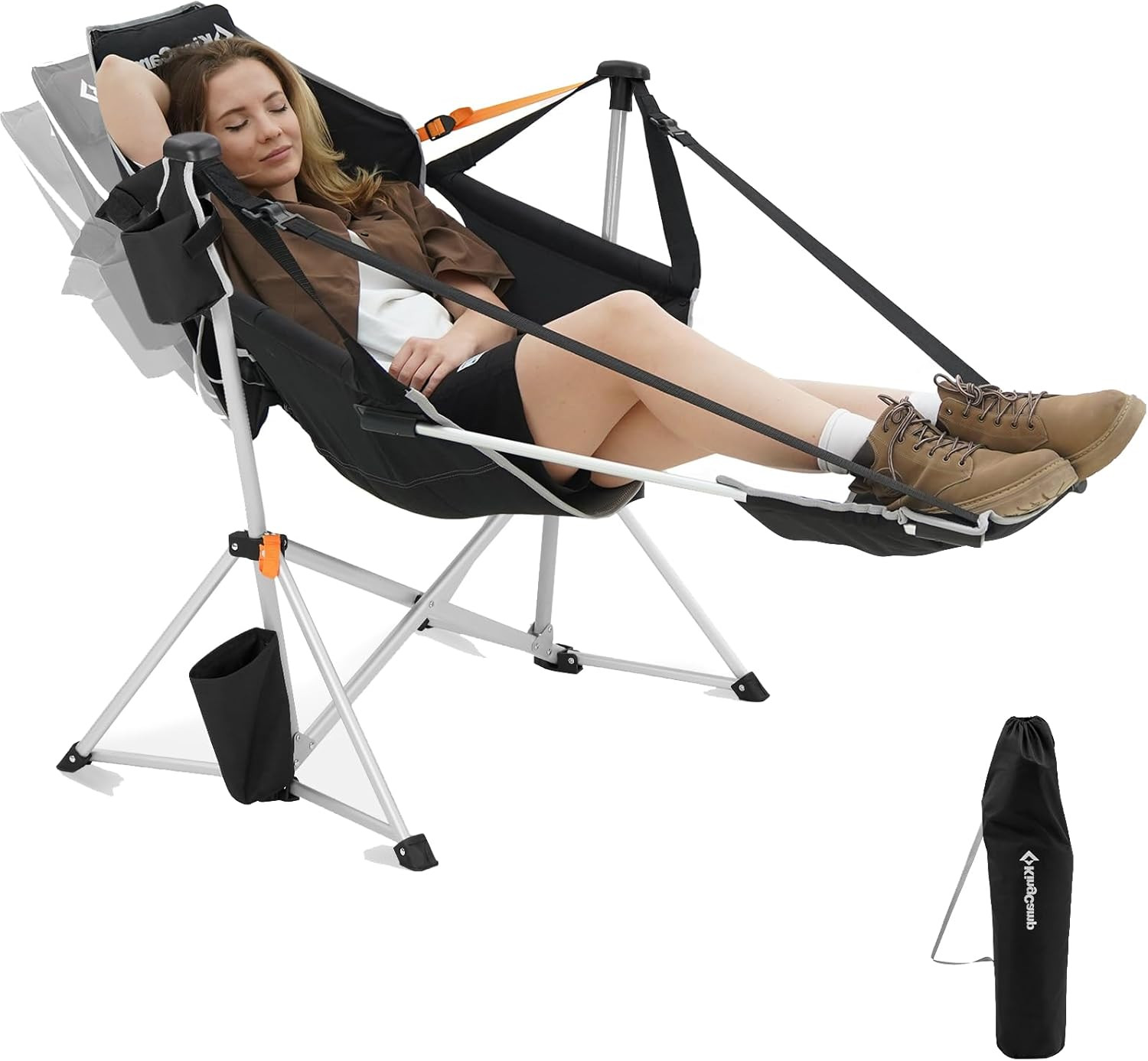 Hammock Chair w/ Footrest – Heavy Duty Swinging Rocking Camping Chairs for Adult