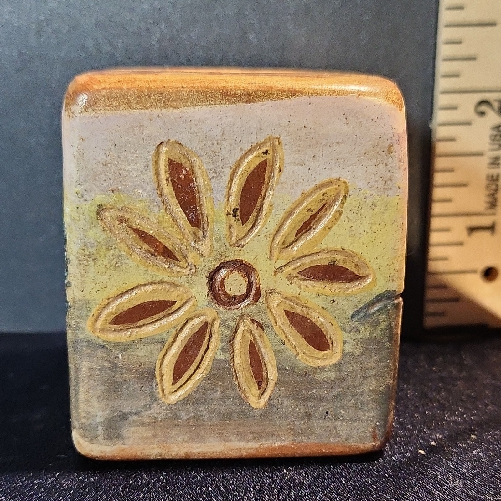 Urubamba Peruvian Pottery Hand-Painted Square Figurine Bird Flower Motif Vintage