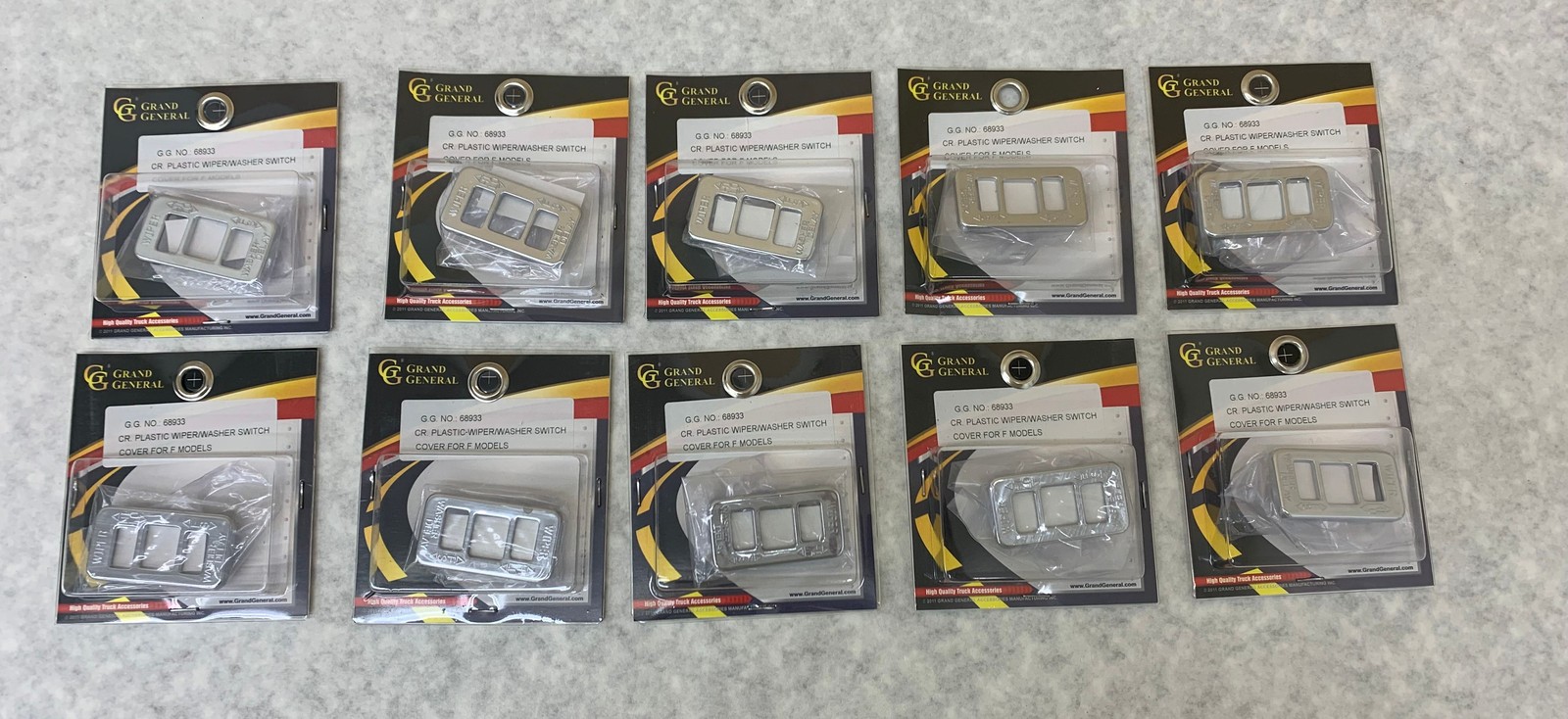 (Lot/10) Grand General 68933 Chrome Plastic Wiper / Washer Switch Cover F Models