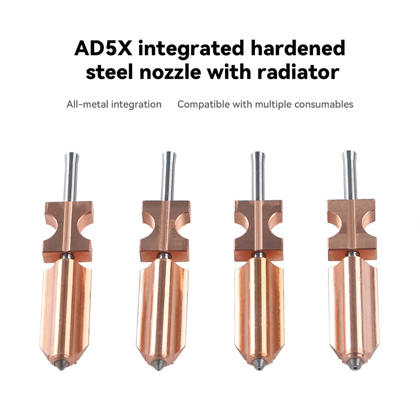 One-piece Hardened Steel Nozzle with Heat Sink for Flashforge AD5X