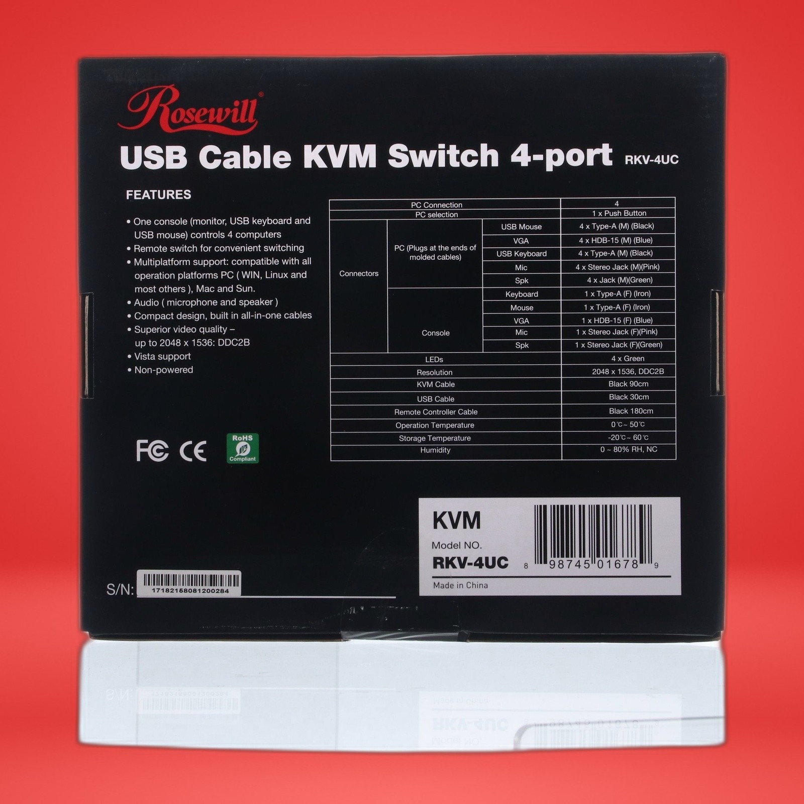 Rosewill 4 Port USB Cable KVM Switch RKV-4UC