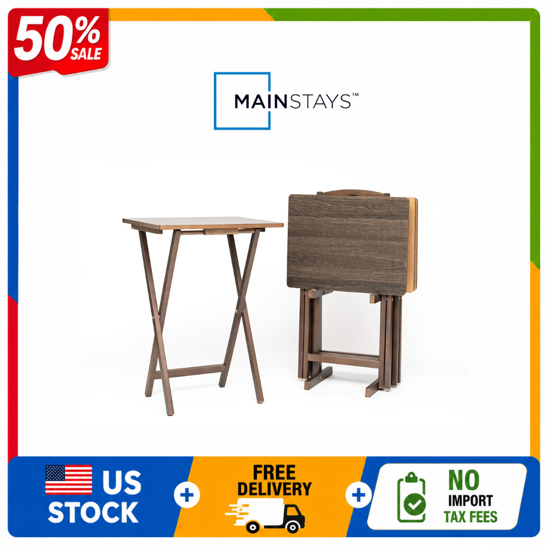 Mainstays 5 Piece Rubberwood Folding TV Tray Table Set, Rustic Espresso, Rack