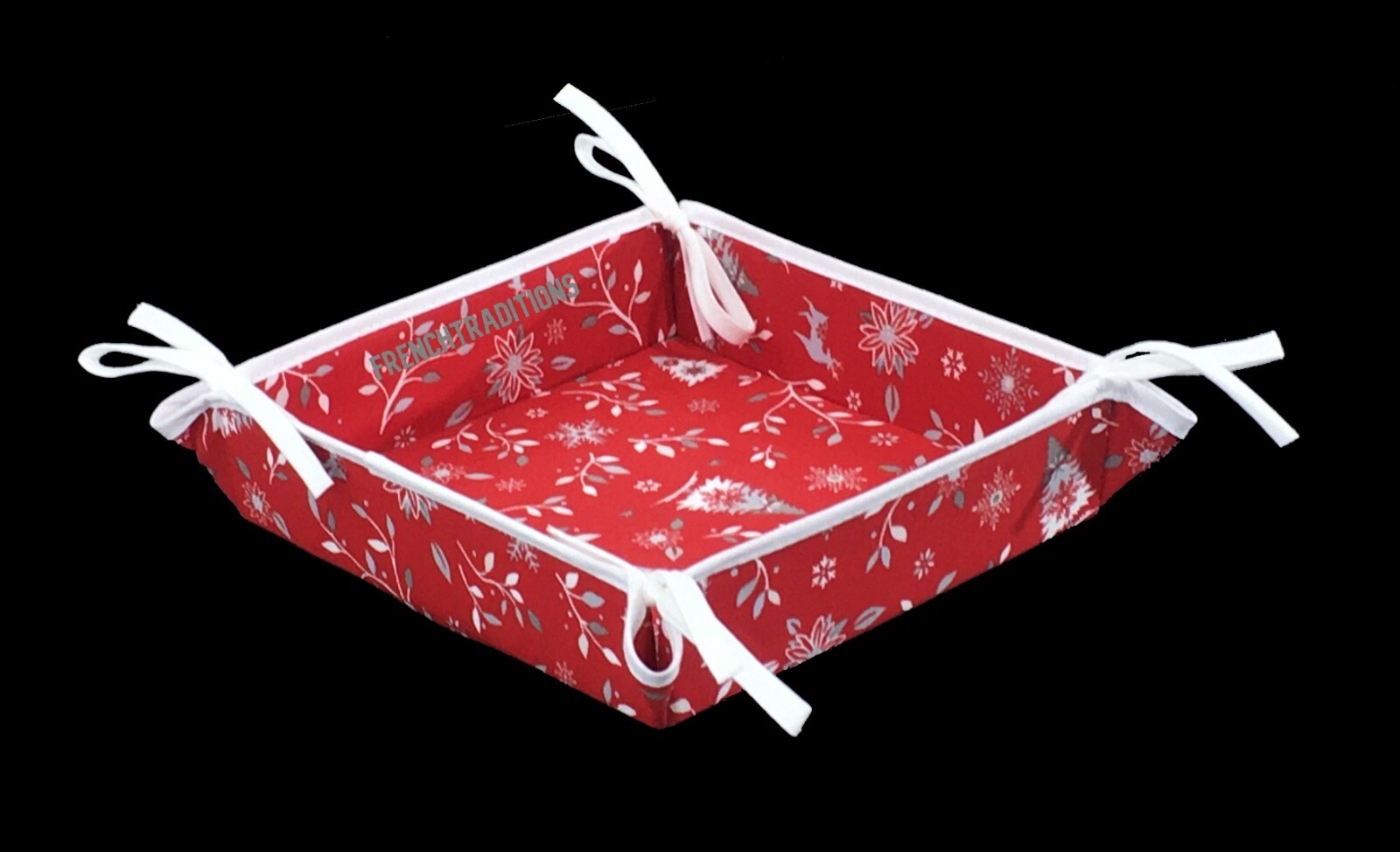 French Provencal Cotton Bread Basket Edelweiss Reindeer's Holly Made In France