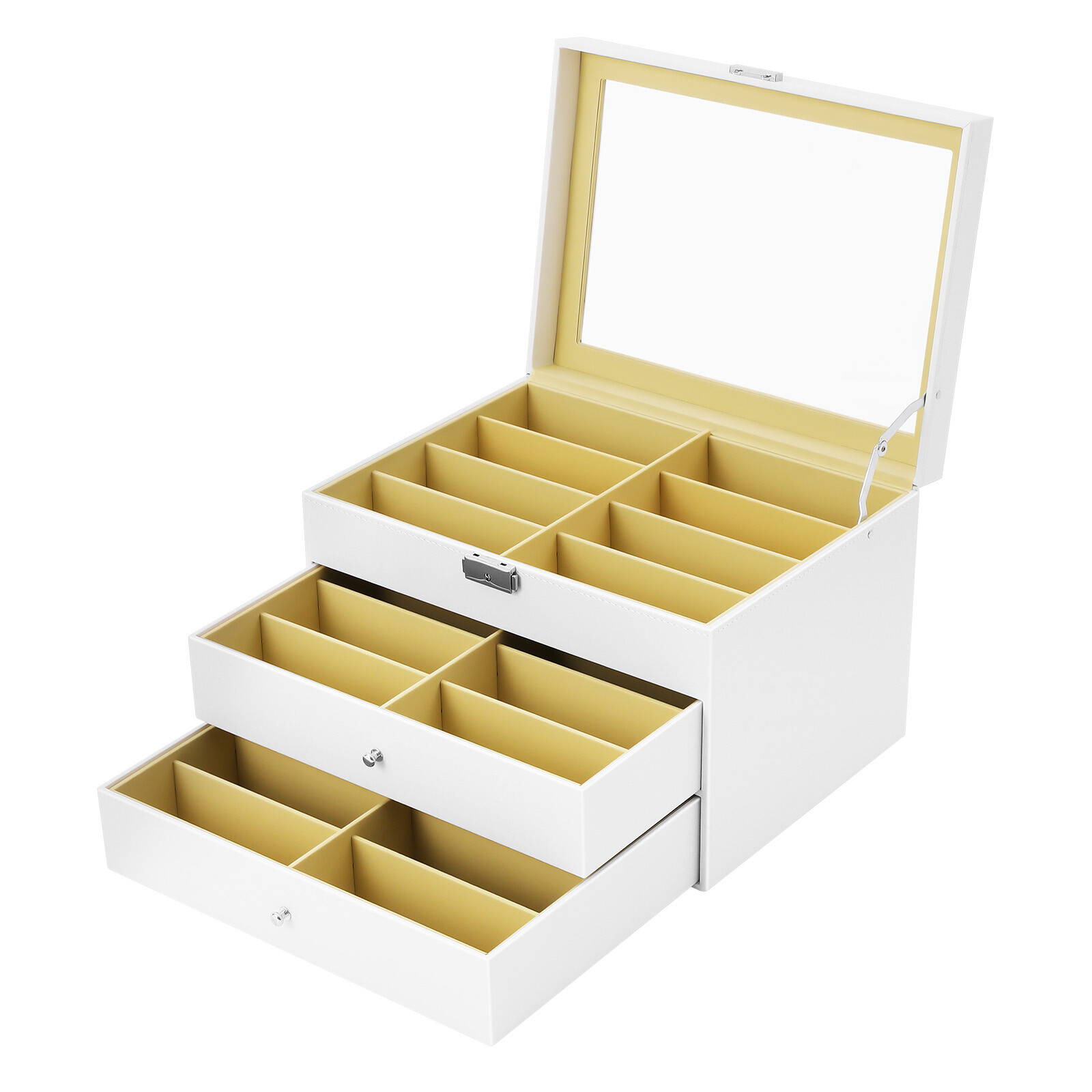 24 Slots Glasses Box Display Storage Case Organizer PU For Sunglasses White