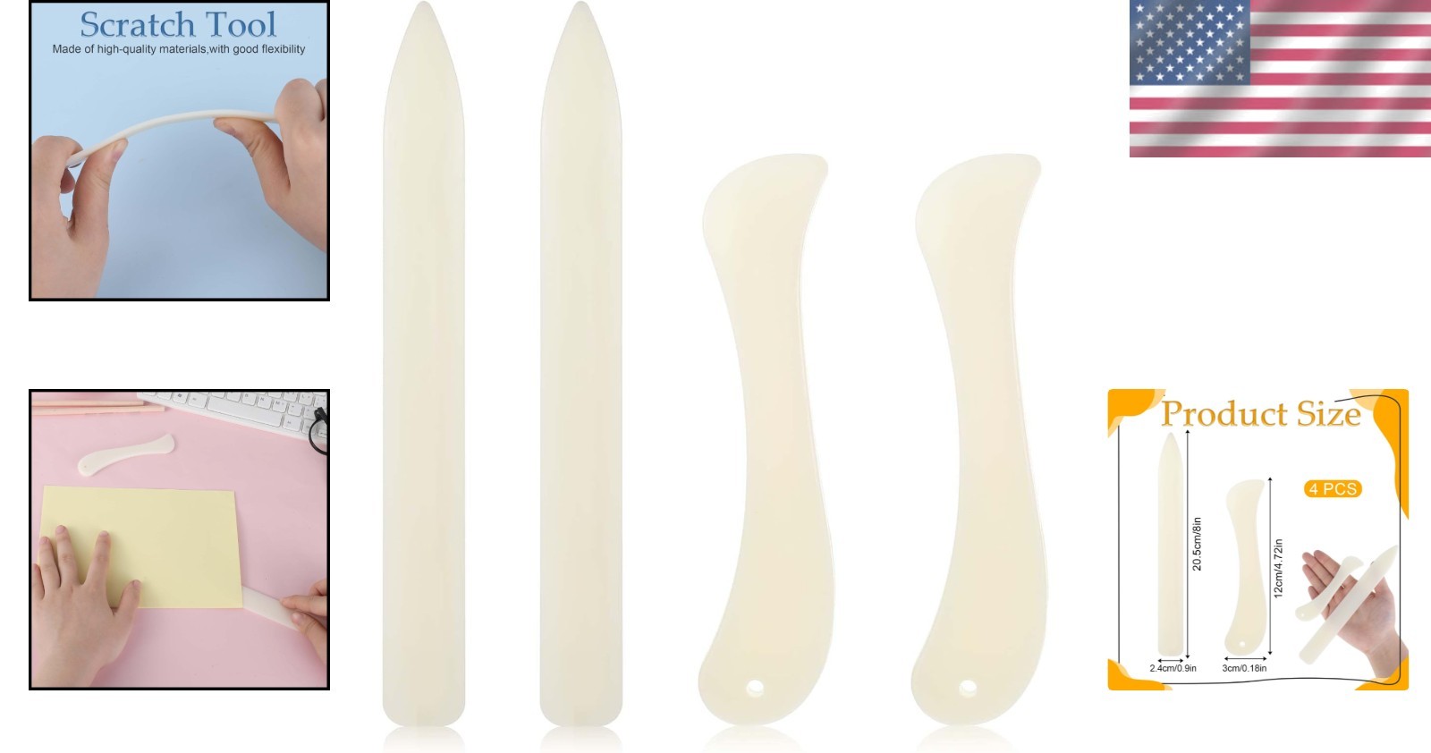 4 Pcs Bone Folder Paper Creaser Set, Folding Scoring Burnishing Crafting Scoring