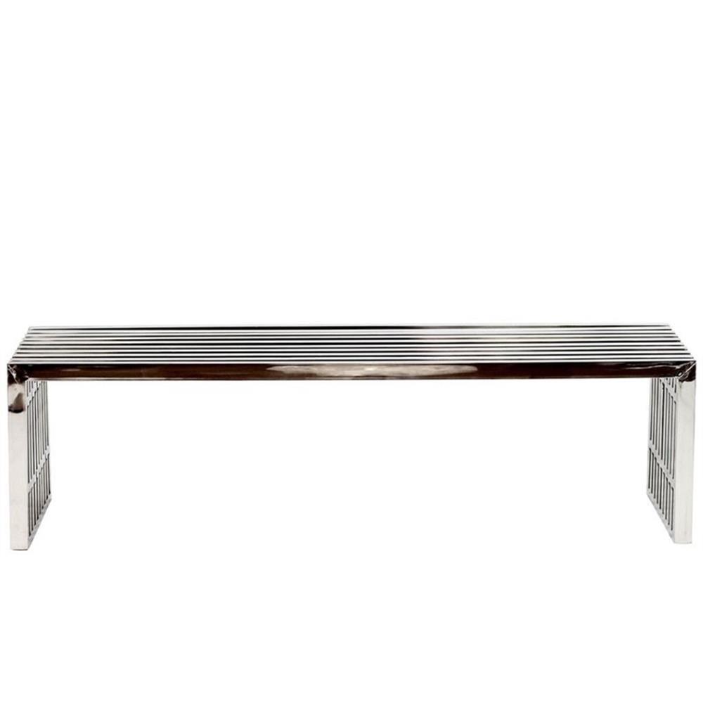 Hawthorne Collections 60" Metal Dining Bench in Silver