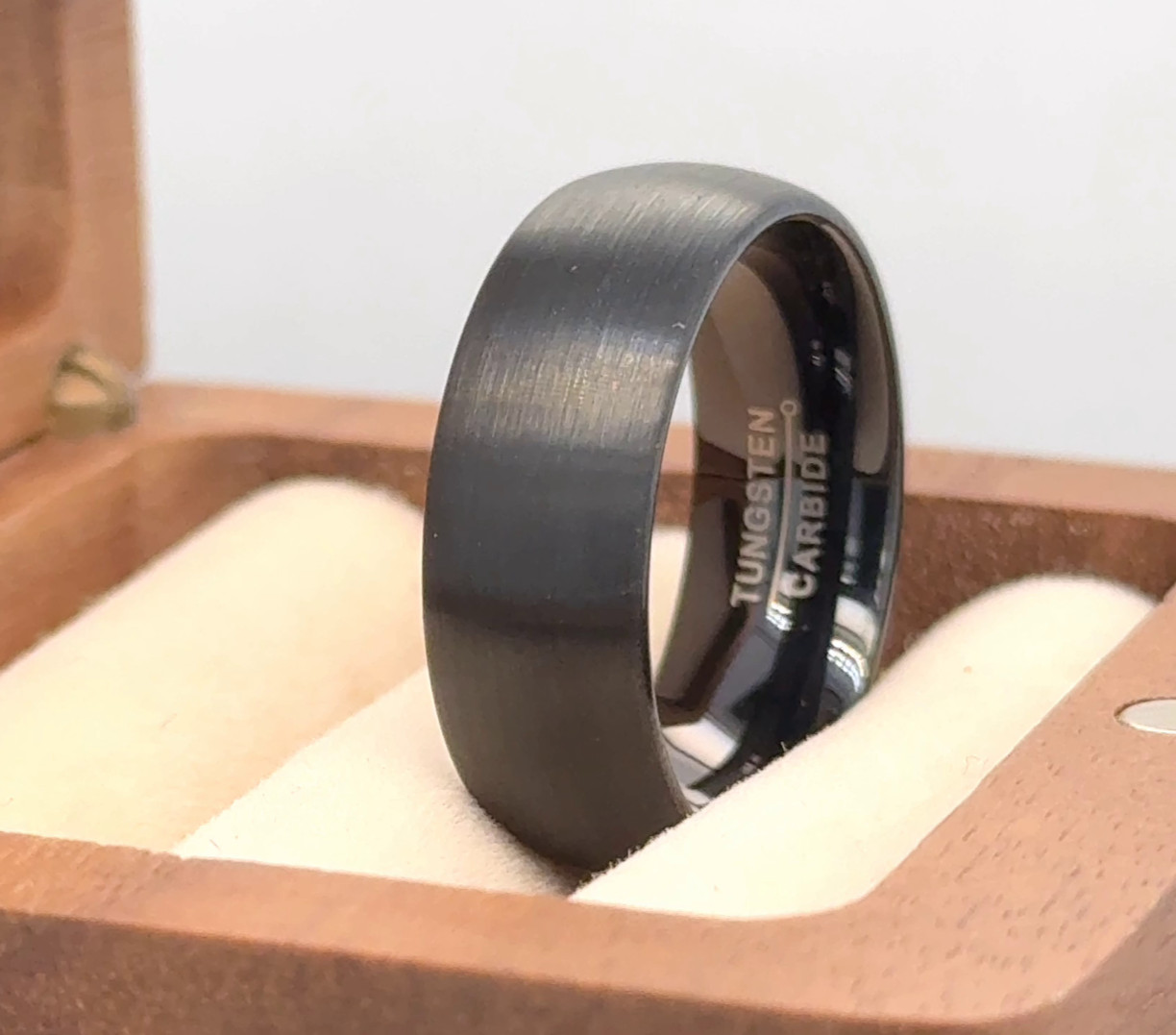 8mm Wide Black Tungsten Ring For Christmas Gifts Brushed Stepped Edges Band