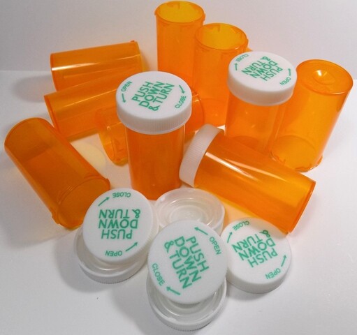 25  Prescription Medicine Vials & CR Caps-8 Dram Size-BRAND NEW-$3.99 Ship/Set