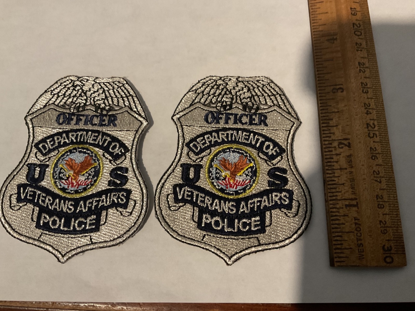Officer Department Of Veterans Affairs Police  Badge Patch Set New Full Size