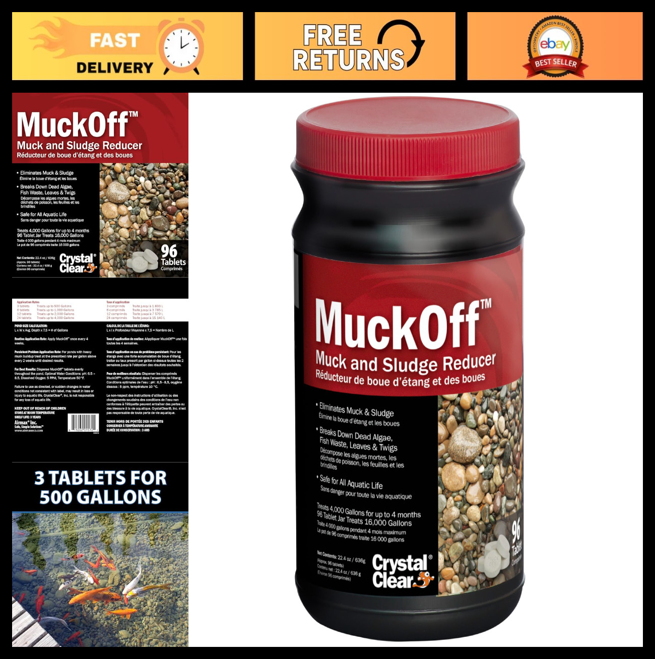 Natural Pond Muck Treatment - Sludge Remover for Water Gardens, Fountains & Bird
