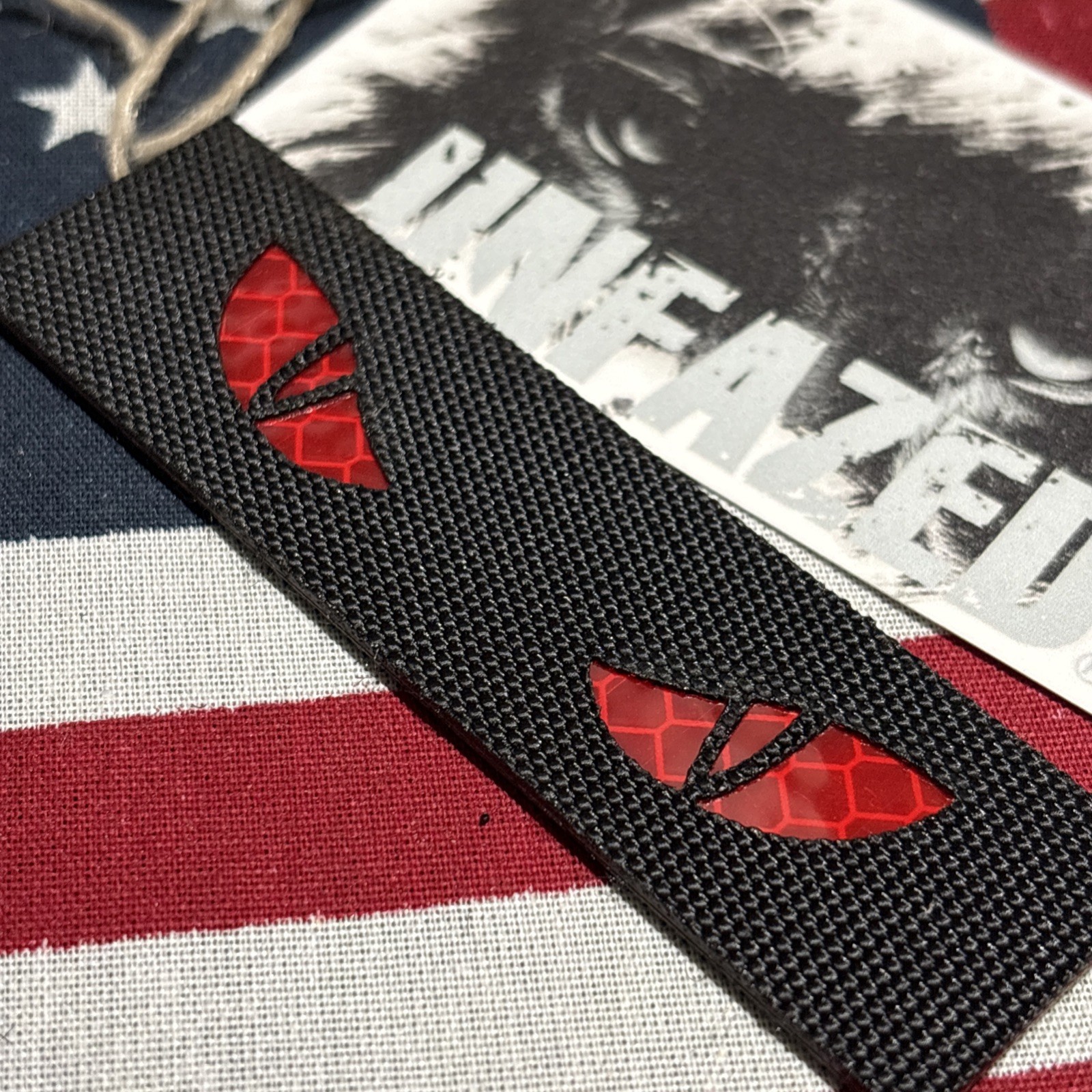Reflective Cat Eyes Red Patch Hook & loop High Quality Embroidery 3.5x1”
