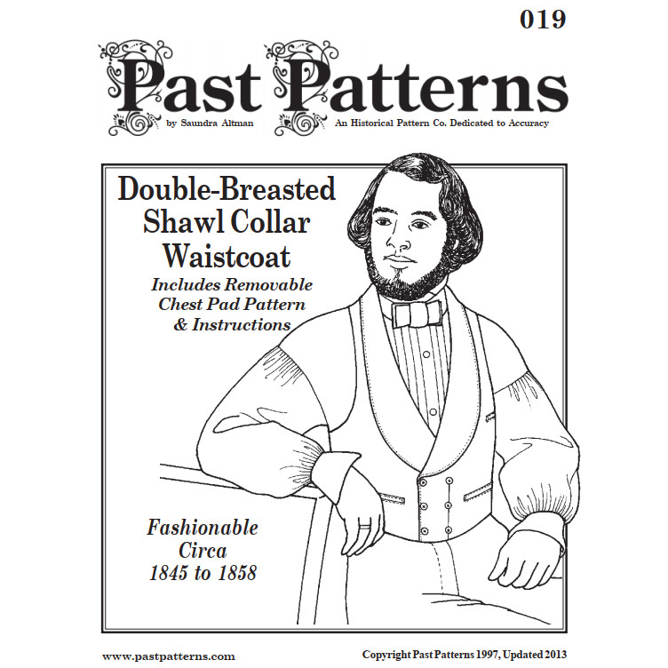 Past Patterns 0019 - 1840s Double-Breasted Waistcoat pattern Chest Sizes 34"-46"