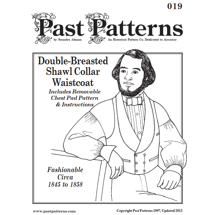 Past Patterns 0019 - 1840s Double-Breasted Waistcoat pattern Chest Sizes 34"-46"