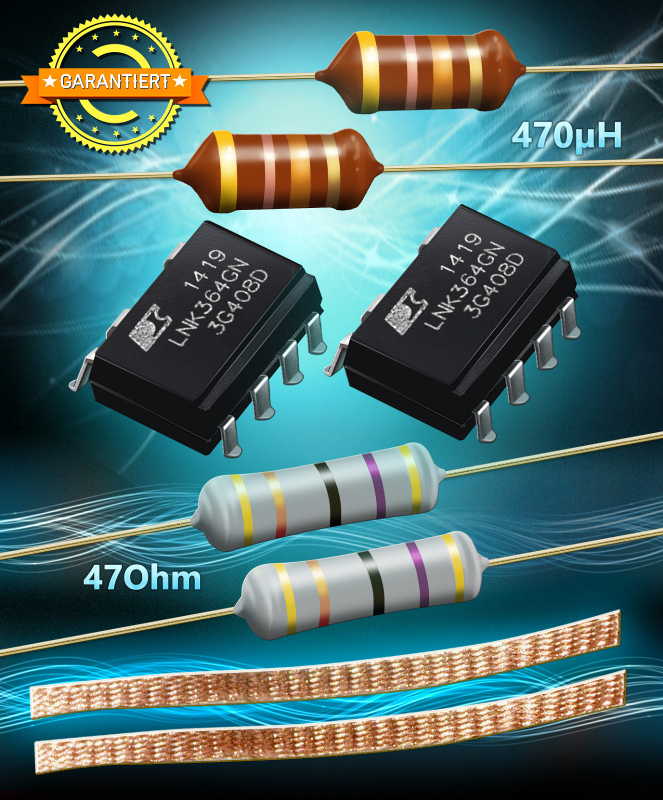 Repair Kit - 2x (LNK364GN + Resistor 47 Ohm 3W + RF Choke 470μH + Solder Strand)