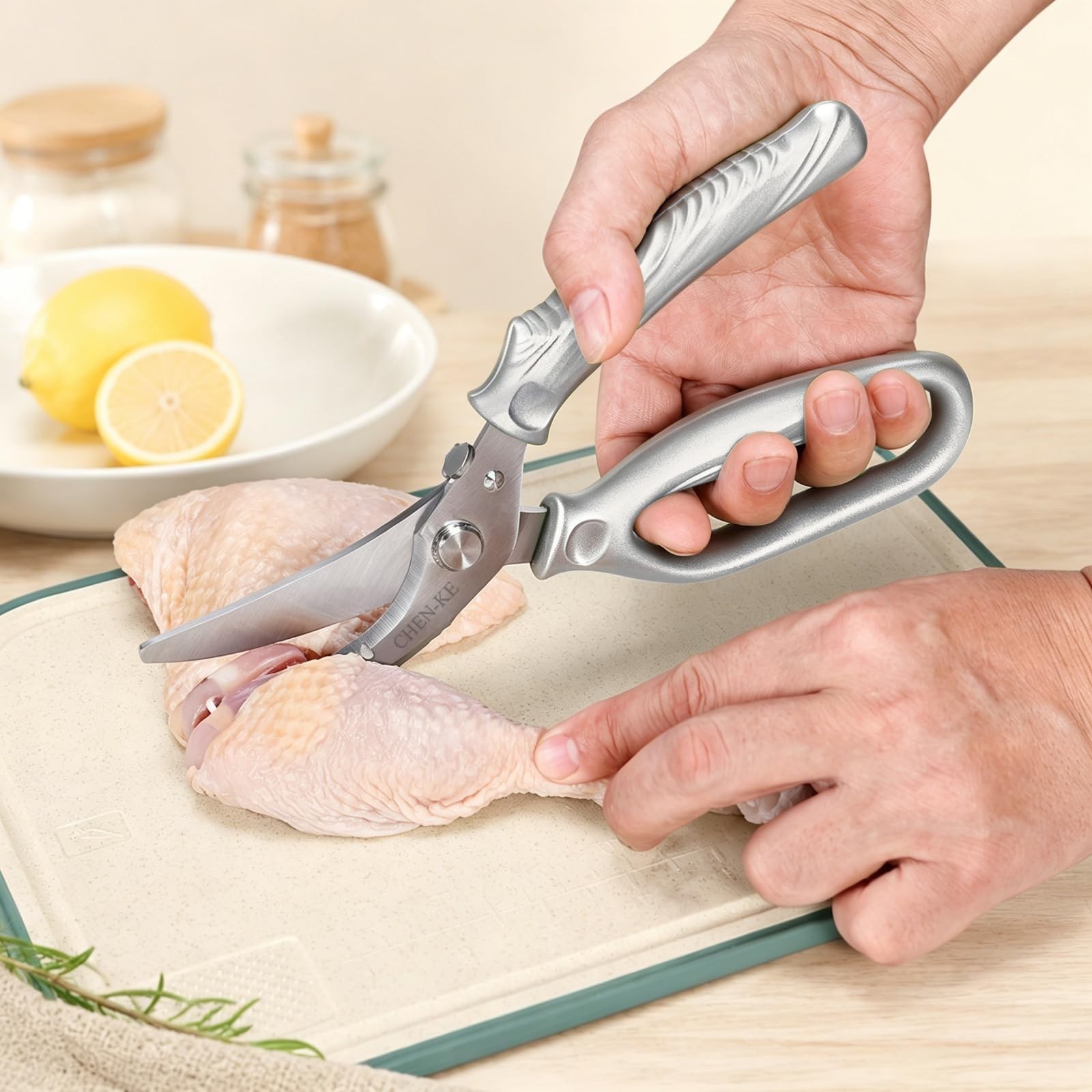 Heavy Duty Stainless Steel Kitchen Scissors, Rust Resistant, Ergonomic Grip, Sha