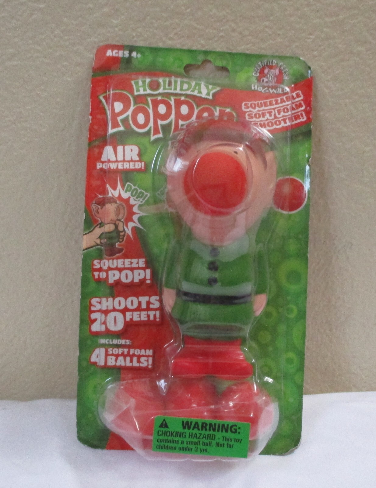 Holiday Popper Christmas Elf Hogwild Brand with 4 Foam Ball Gun NEW