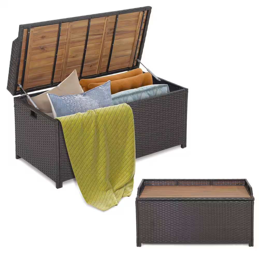 45 Gal. PE Rattan Outdoor Storage Bench