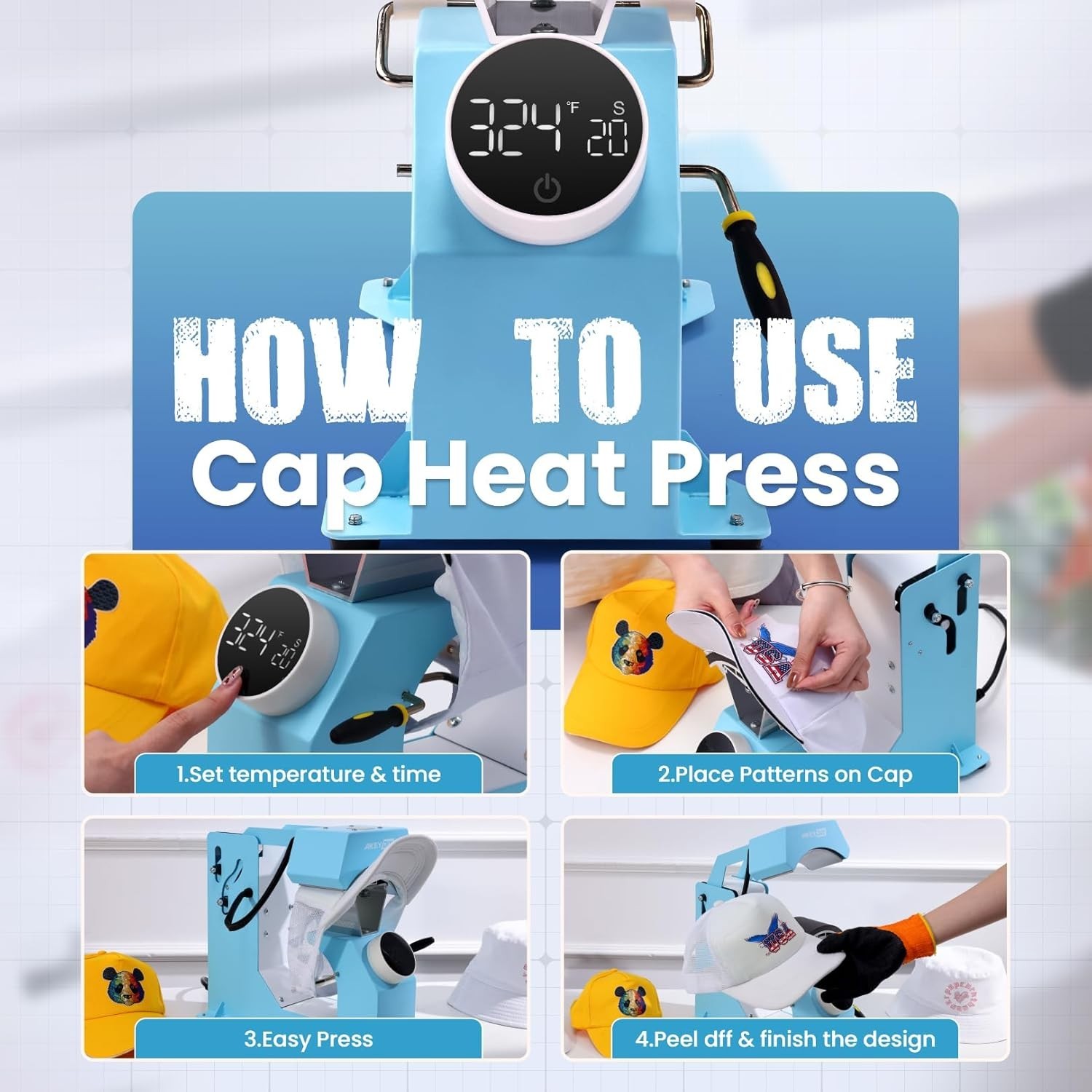 3-in-1 Auto Hat Heat Press Machine for Caps with 3 Pcs Interchangeable Platens💜