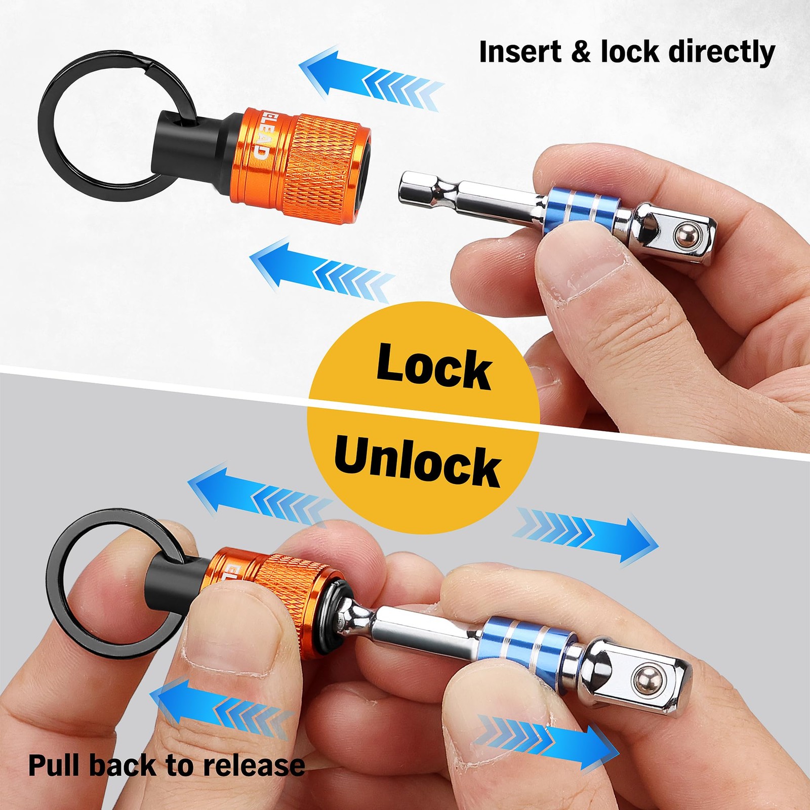 6-Piece Hex Shank Bit Holder Set with Quick Release Keychain Carabiner